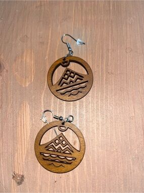 Wooden Hawaiian mauka earrings natural wood dangle